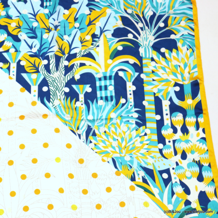 Carré satin arbre pois touché soie polyester femme 0723021 jaune