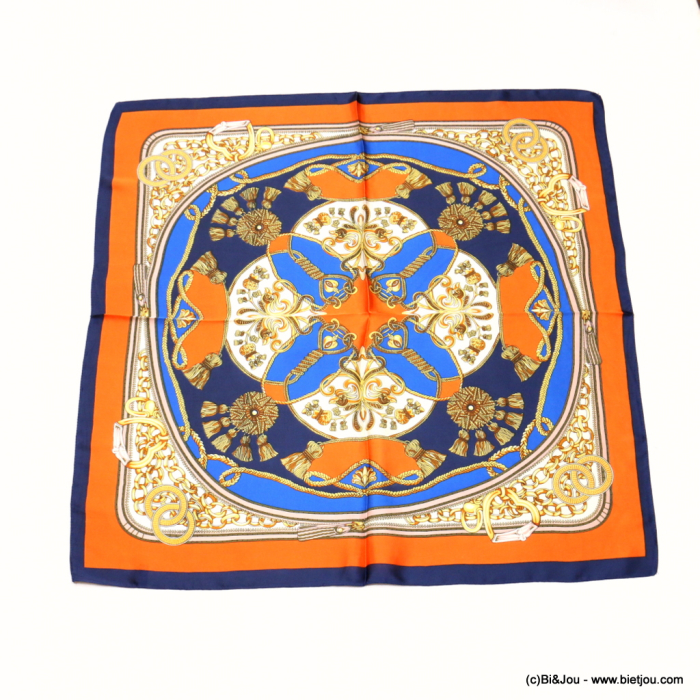Carré satin motif renaissance rosace touché soie polyester femme 0723022 orange Carré satin motif renaissance rosace touché soie polyester femme 0723022 orange