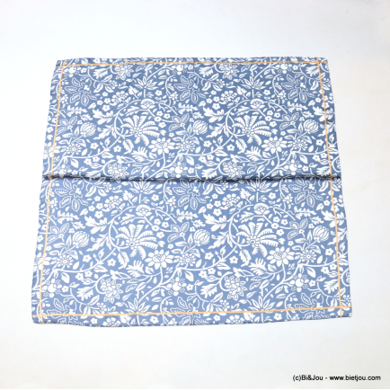 Carré satin motif fleurs touché soie polyester femme 0723025 bleu