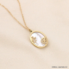 Collier pendentif bouton de nacre ovale corail acier inoxydable femme 0123151 doré