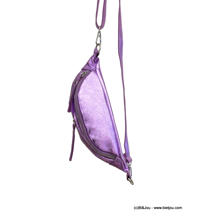 SAC BANANE CUIR VÉRITABLE BRILLANT 0923045 violet