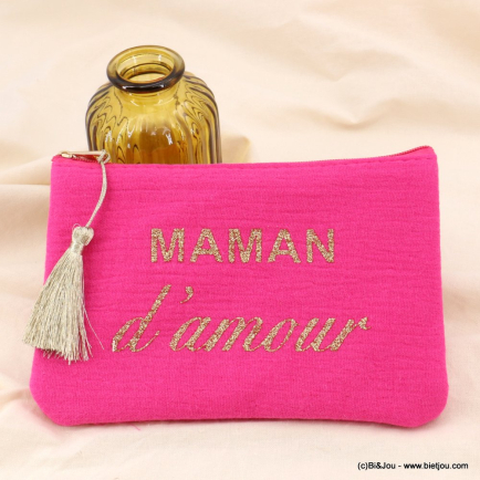 Pochette Maman d'amour en gaze de coton spécial fête des mères 0923043 fushia