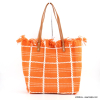Cabas porté épaule coton tressé carreaux franges anses simili-cuir femme 0923038 rouge corail
