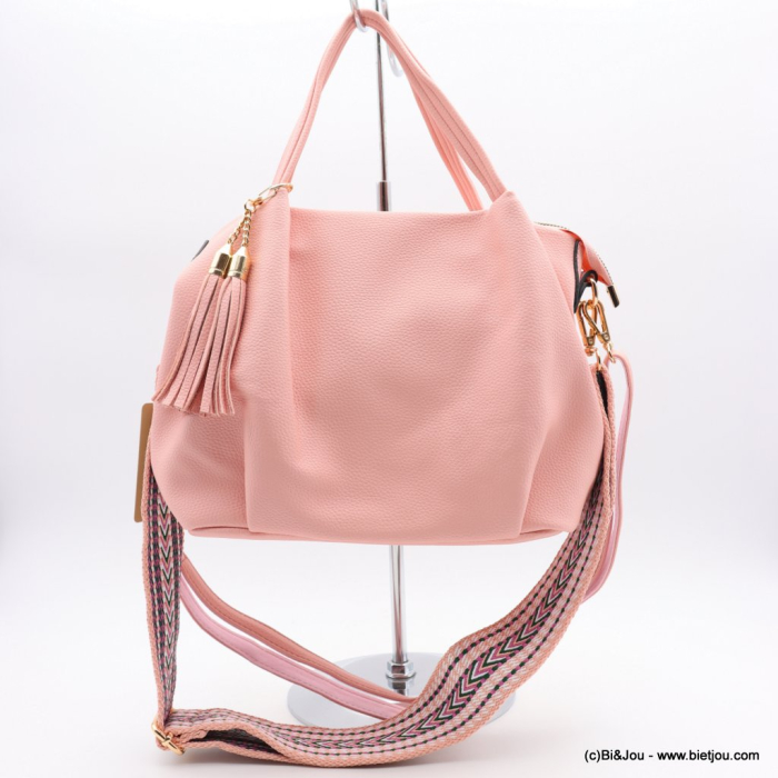 SAC À MAIN FLORA&CO SIMILI-CUIR SOUPLE GRAINÉ POMPON TASSEL LANIÈRE 0922530 rose SAC À MAIN FLORA&CO SIMILI-CUIR SOUPLE GRAINÉ POMPON TASSEL LANIÈRE 0922530 rose