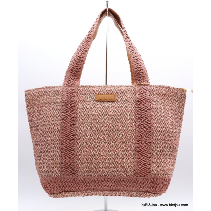 Cabas corde papier tressé anses plates femme 0923052 rose