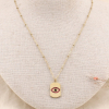 Collier pendentif oeil cristaux talisman en acier 0123164 fushia