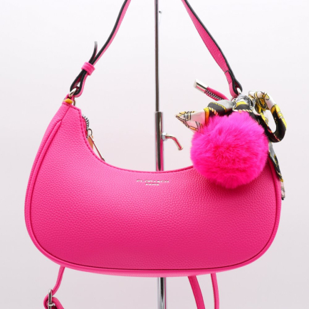 Sac porte épaule Flora&Co simili-cuir grainé anse boule poil 0923019 fushia