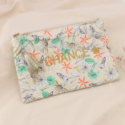 POCHETTE BRODÉE CHANCE TISSU IMPRIMÉ FLEURS 0923062 naturel/beige