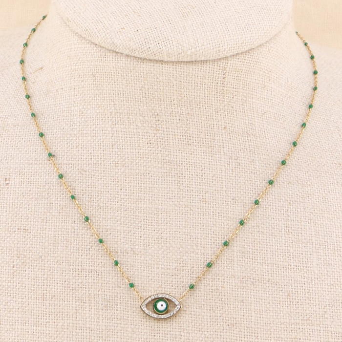 Collier court œil protecteur émail et acier inoxydable 0123162 vert