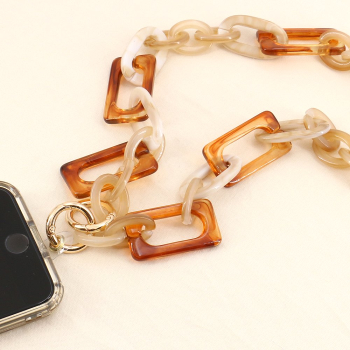 Chaîne de téléphone courte gros maillons acétate mousqueton adaptateur 0123136 marron