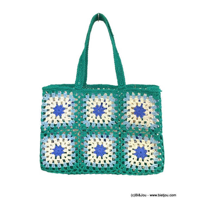 Panier de plage rectangulaire corde coton multicolore tressé motif fleurs femme 0922075 bleu turquoise Panier de plage rectangulaire corde coton multicolore tressé motif fleurs femme 0922075 bleu turquoise