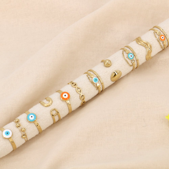 Assortiment de bagues acier inoxydable avec œil protecteur peint en émail 0423178 multi