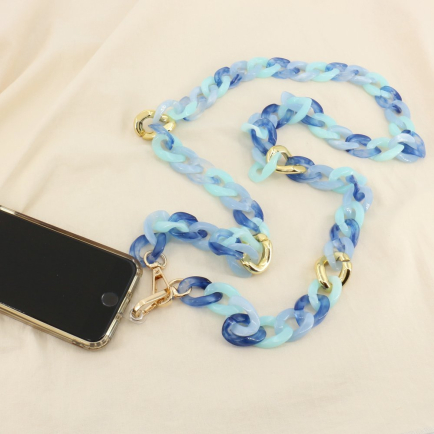 Chaîne de téléphone adaptable avec gros maillons en acétate et mousqueton doré 0123185 bleu foncé
