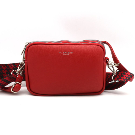 SAC IMITATION CUIR GRAINÉ COMPARTIMENTS 2 BANDOULIÈRES 0923506 rouge