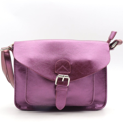 Sac cartable en similicuir souple brillant multi-poches bandoulière pour femme 0923504 violet
