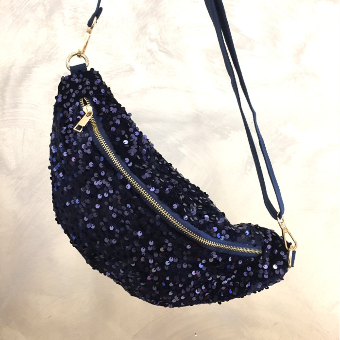 Sac banane synthétique sequins 0923515 bleu foncé