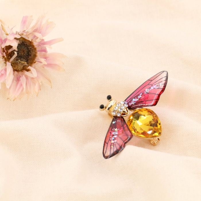 Broche épingle abeille strass acrylique métal 0523503 fushia Broche épingle abeille strass acrylique métal 0523503 fushia