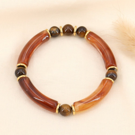 Bracelet élastique tubes coloré style antique acrylique pierre femme 0223535 marron