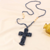 Collier sautoir croix xxl et perles facettées cristal 0123140 hématite
