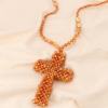 Collier sautoir croix xxl et perles facettées cristal 0123140 orange