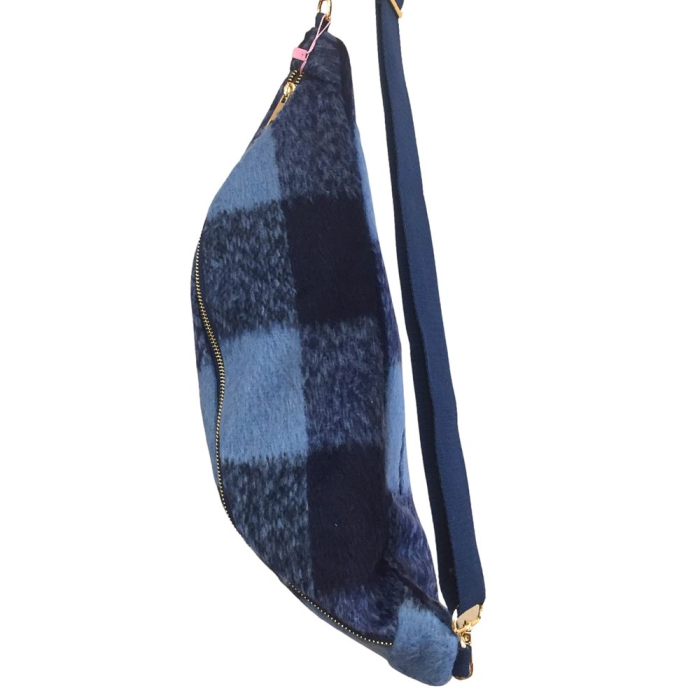 Sac banane double-zip façon manteau de laine 0923517 bleu foncé