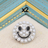 Pin's broche x2 smiley sourire métal perles blanches acrylique 0623510 argenté