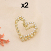 Pin's x2 double coeur métal perles blanches acrylique 0623513 doré
