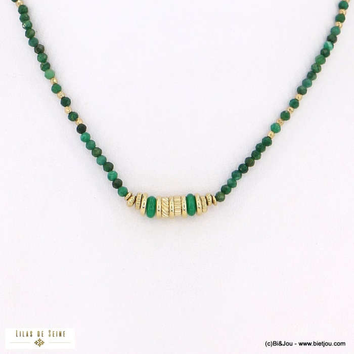 Collier disques acier inoxydable billes pierre naturelle 0122585 vert aqua