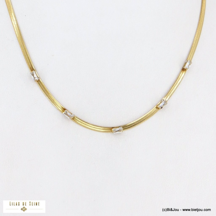 Collier soirée acier inoxydable maille miroir strass 0122574 blanc