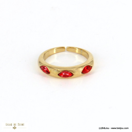 Bague acier inoxydable strass navettes colorés 0422521 rouge bordeaux
