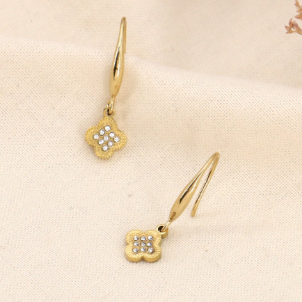 Boucles d'oreille acier inoxydable trèfle strass femme 0323574 doré