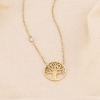 Collier court pendentif cercle arbre de vie gravé en acier inoxydable doré 0123618 doré