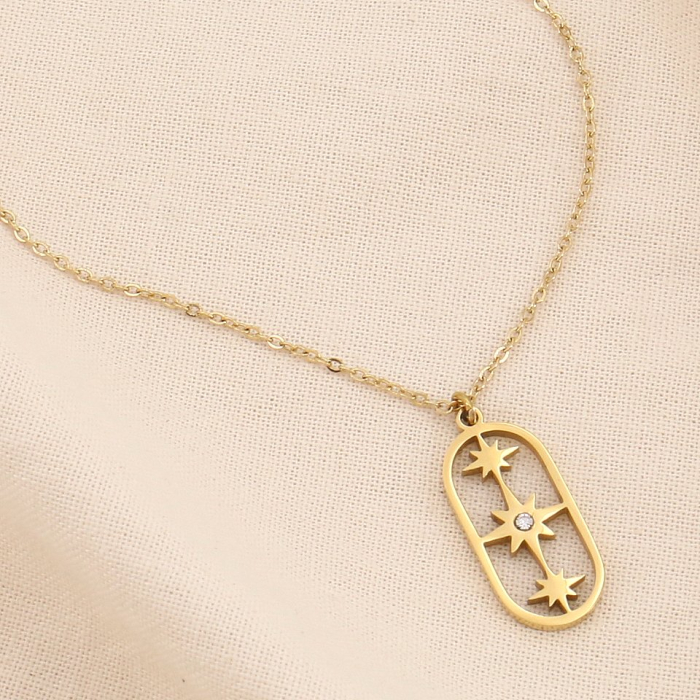 Collier acier inoxydable pendentif amulette étoiles strass 0123612 doré