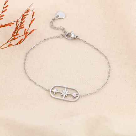 Bracelet acier inoxydable pendentif amulette étoiles strass 0223578 argenté