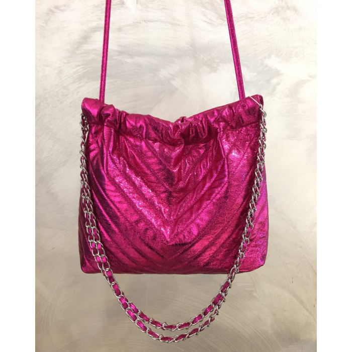 Sac à main porté épaule ou bandoulière simili-cuir matelassé brillant 0923532 fushia Sac à main porté épaule ou bandoulière simili-cuir matelassé brillant 0923532 fushia