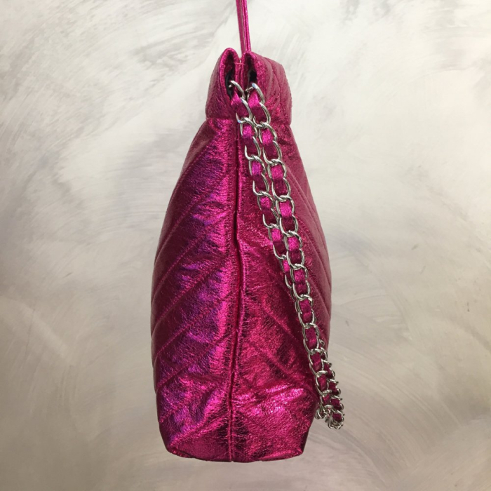 Sac à main porté épaule ou bandoulière simili-cuir matelassé brillant 0923532 fushia