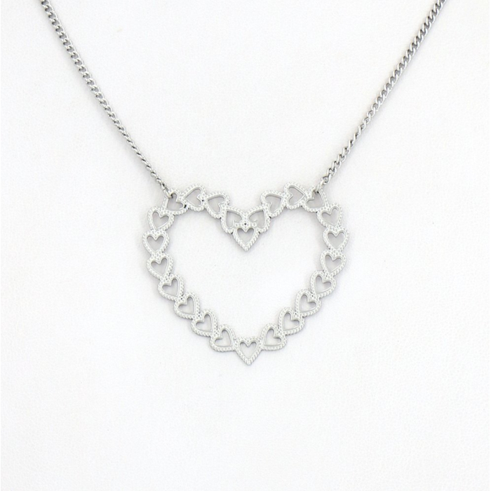 Collier acier inoxydable coeur romantique effet dentelle 0123003 argenté