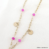Collier acier inoxydable pampilles billes pierre naturelle 0123064 fushia