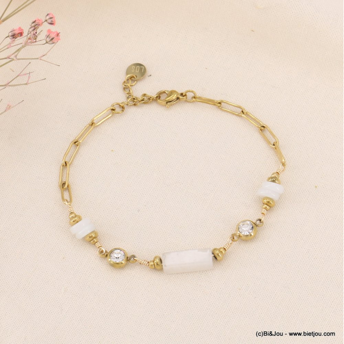 Bracelet acier inoxydable pierre naturelle strass 0223083 blanc