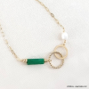 Collier acier inoxydable anneaux pierre perle eau douce 0123065 vert