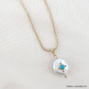 Collier acier inox perle eau douce croix médiévale pierre 0123088 bleu turquoise