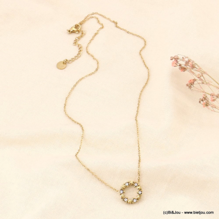 Collier acier inoxydable anneau strass 0123091 doré
