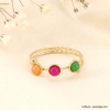Bague acier inoxydable 2-anneaux 3-cabochons pierre nacre 0423145 multi