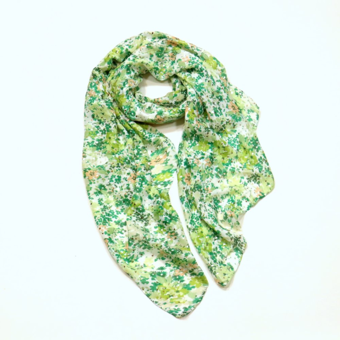 Foulard motif fleurs coeurs brillants femme 0724003 vert