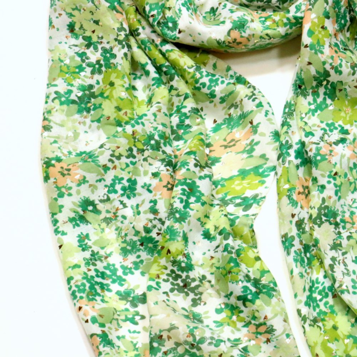 Foulard motif fleurs coeurs brillants femme 0724003 vert