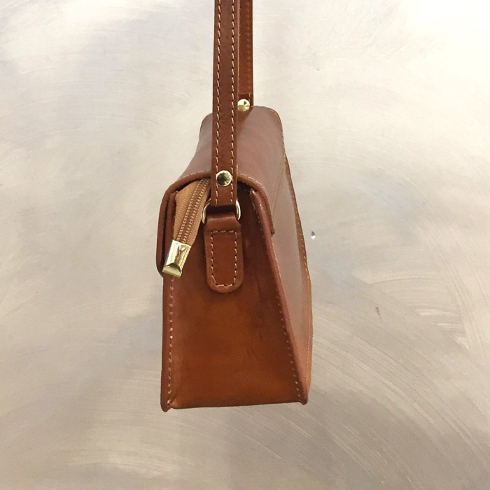 Sac porté épaule rigide cuir véritable style pleine fleur 0922547 cognac