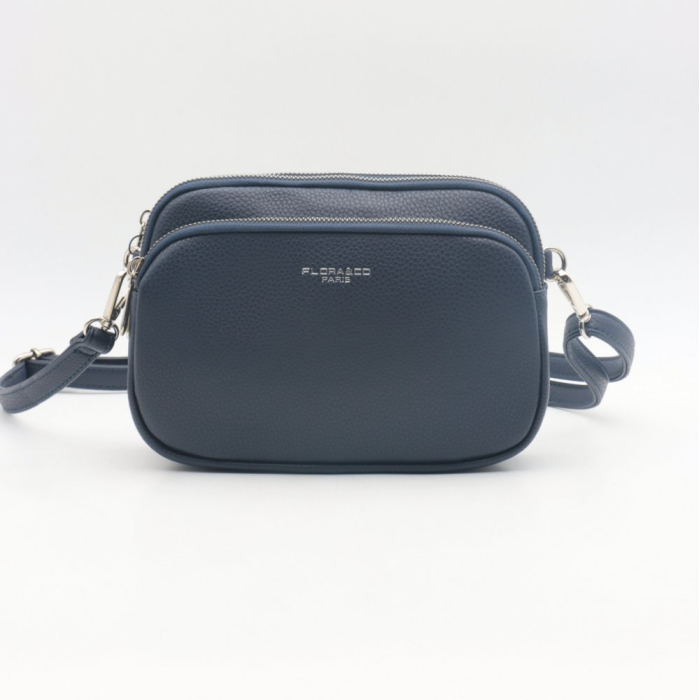 Sac porté épaule Flora&Co simili-cuir grainé 3 compartiments 0924008 bleu foncé