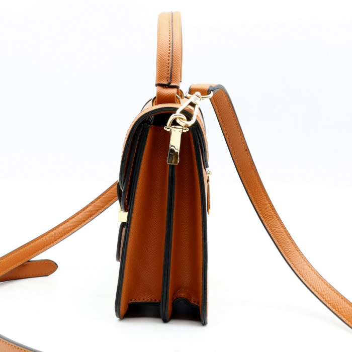 Sac à main Flora&Co vintage simili-cuir rigide texturé 0924013 cognac