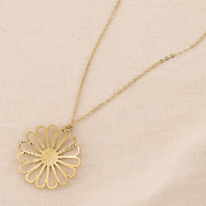Collier acier inoxydable pendentif fleur striée 0124032 doré