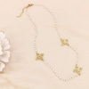 Collier billes imitation perle fleurs acier inoxydable femme 0124106 blanc